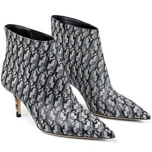 NWOT JIMMY CHOO Marinda 65 Black & Silver Monogram 'JC" Logo Booties Siz…